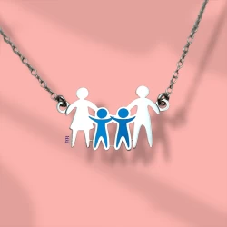 Silver pendant family mom dad two boys