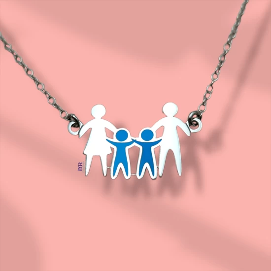 Silver pendant family mom dad two boys