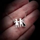 Silver pendant family mom dad cat with enamel