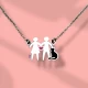 Silver pendant family mom dad cat with enamel