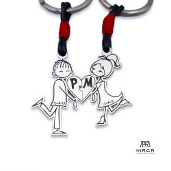 Χειροποίητο ασημένιο μπρελόκ Boy & Girl με χάραγμα