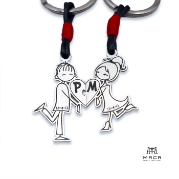 Χειροποίητο ασημένιο μπρελόκ Boy & Girl με χάραγμα