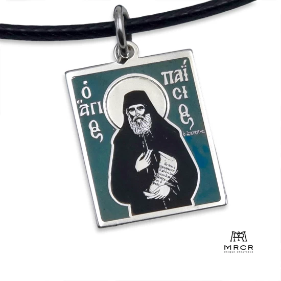 Ασημένιο κόσμημα μενταγιόν με την εικόνα του Αγίου Παΐσιου του Αγιορείτου