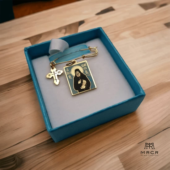 Silver children's pin with the image of Agios Paisios