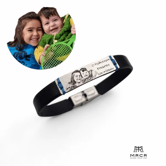 Men's leather bracelet with a photo of your choice